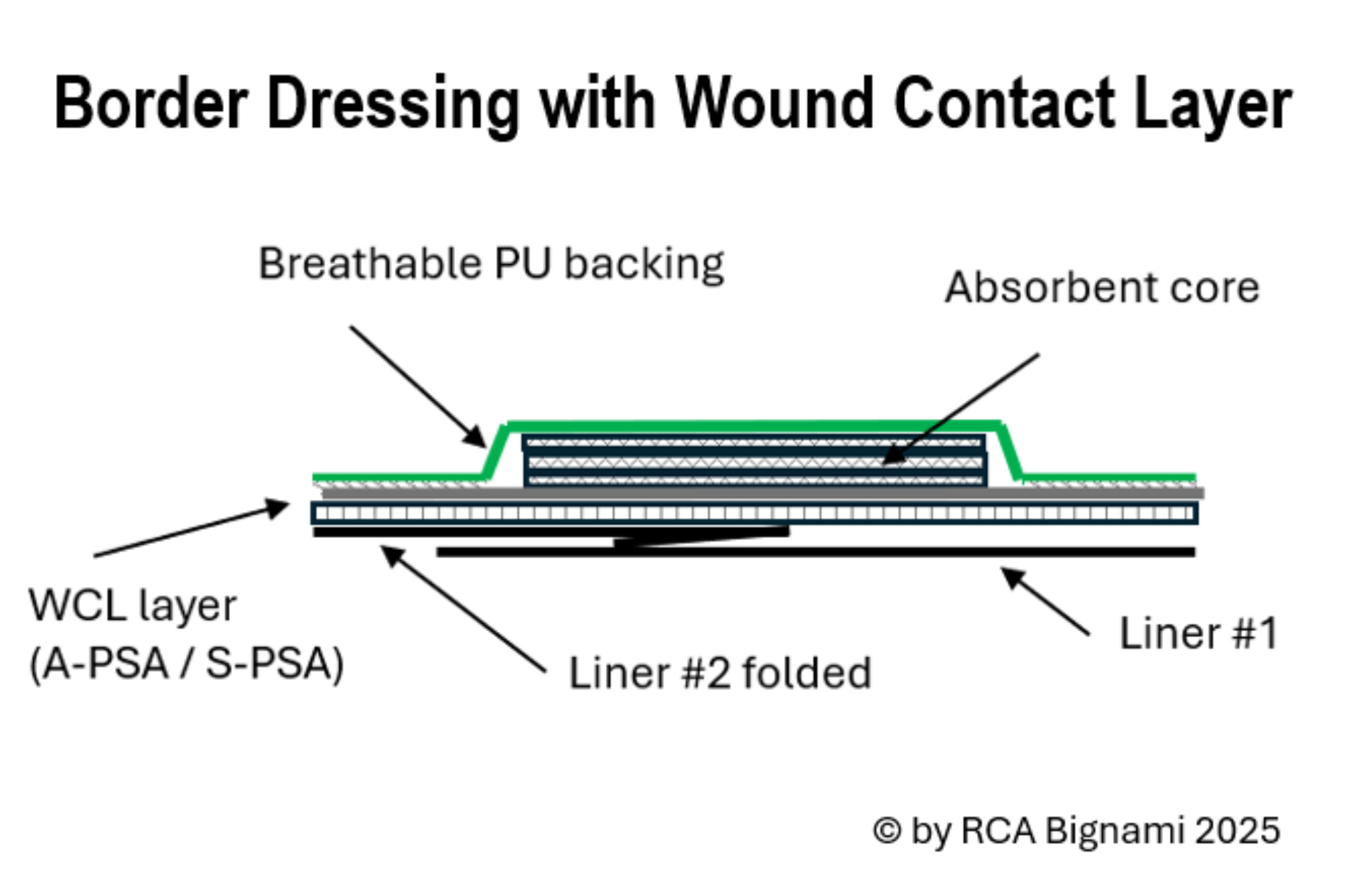 RCA Bignami graphic showing construction of Border Dressing with Wound Contact Layer